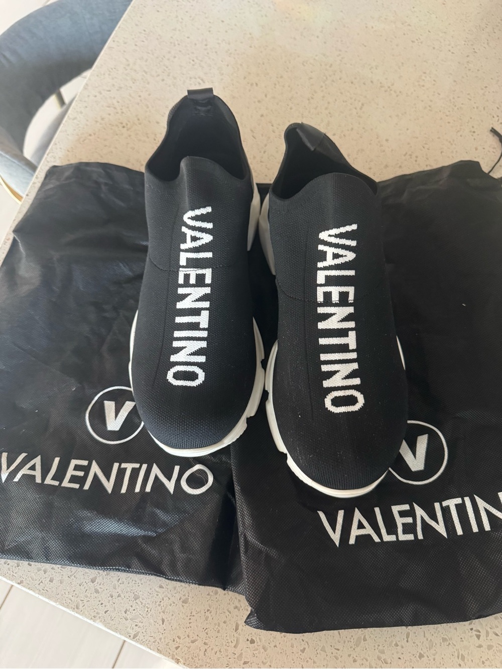 Valentino Garavani VLTN Knit Slip-On Men’s 9 Sneakers Black White Designer 9M